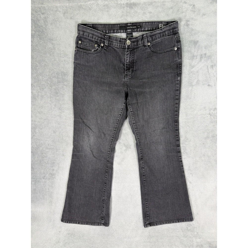 Calvin Klein Jeans‎ Womens 12 Black Dark Wash Denim Mid Rise Flare Stretch